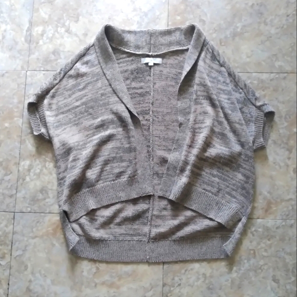 Loft Tan & Black Open Front Sweater Shrug, size Large - Picture 1 of 7